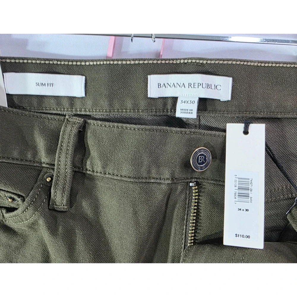 Banana Republic Slim Fit Traveler Pants Mens 36x30 Dark Olive Italian Fabric NWT